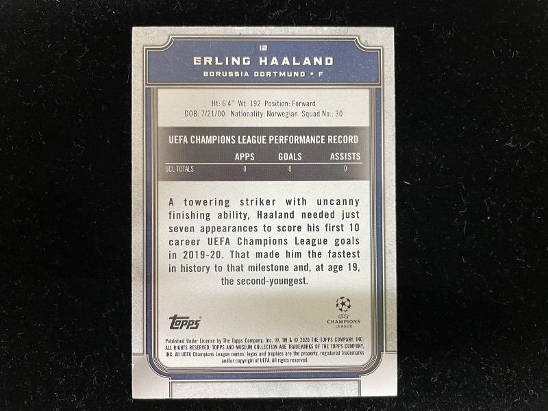 2019-20 Topps Museum Collection UEFA Champions League Borussia Dortmund Erling Haaland base trading card