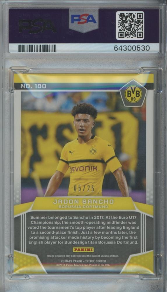 2018-19 Panini Treble Soccer Jadon Sancho Gold Parallel #180 card graded PSA 9