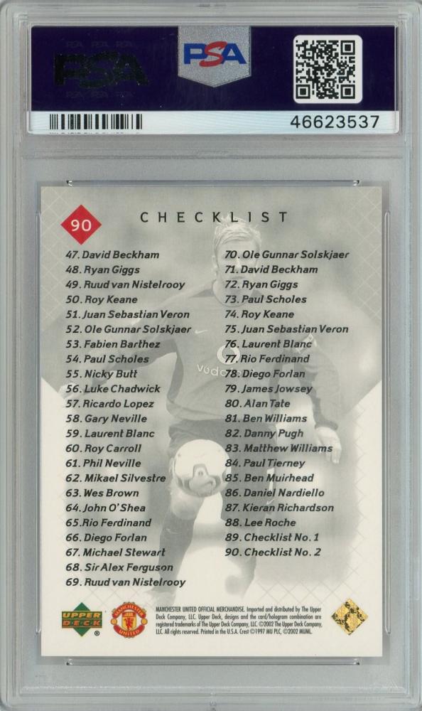 2002 Upper Deck David Beckham Manchester United #90 trading card graded PSA9