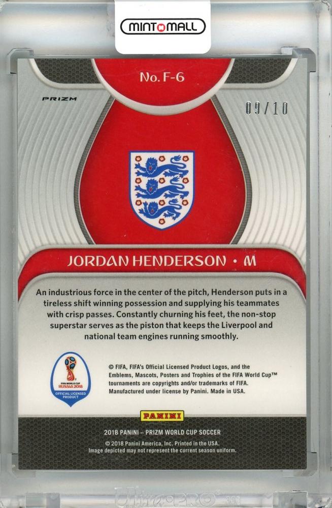 2018 Panini Prizm World Cup Jordan Henderson Fundamentals Gold #6 collectible card England 09/10 with minor back stain