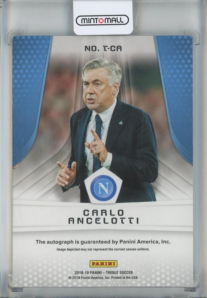 2018-19 Panini Treble Carlo Ancelotti Triumphant Autographs card #3 SSC Napoli with minor front stain