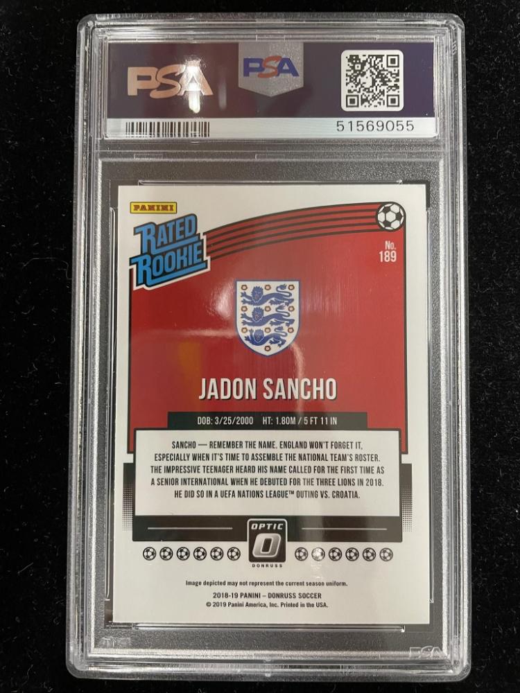 2018-19 Donruss England Jadon Sancho Base Optic certified soccer trading card