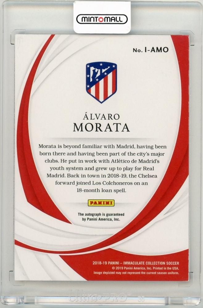 2018-19 Panini Immaculate Alvaro Morata Ink Gold Parallels soccer card 6 of 10 Atletico Madrid