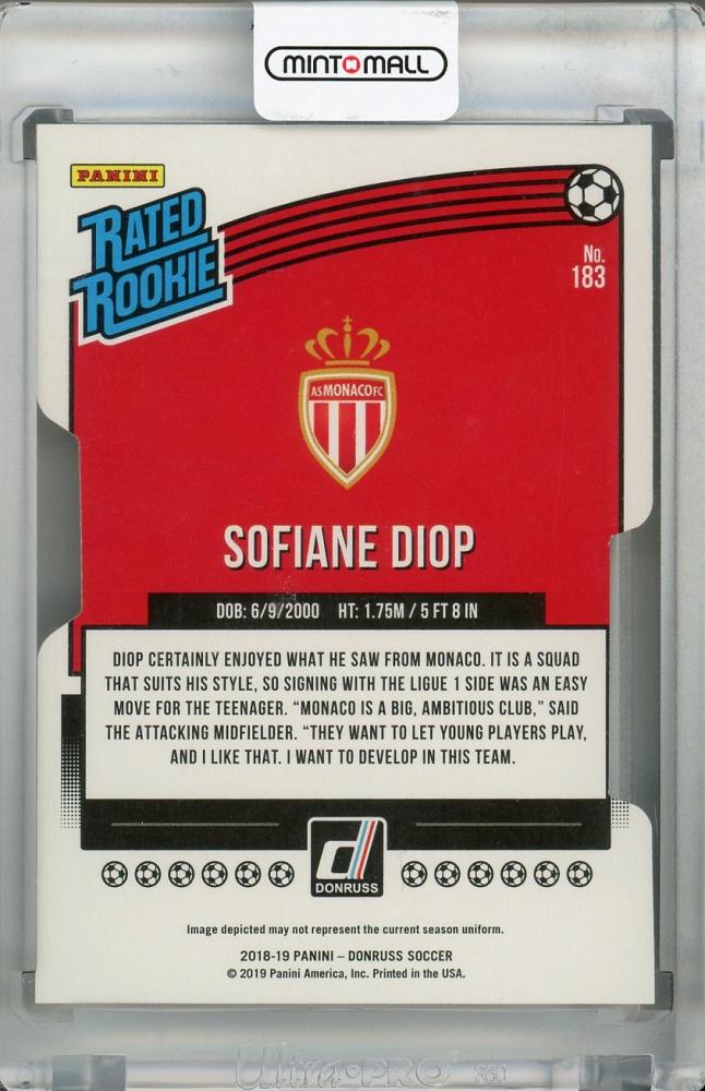2018-19 Donruss Sofiane Diop AS Monaco Base Rated Rookie Gold Die-Cuts card parallel 06 of 10