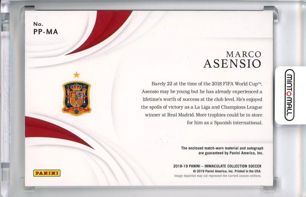 2018-19 PANINI Immaculate Marco Asensio Spain Premium Patch Autograph Gold 1st No 1 of 10 card