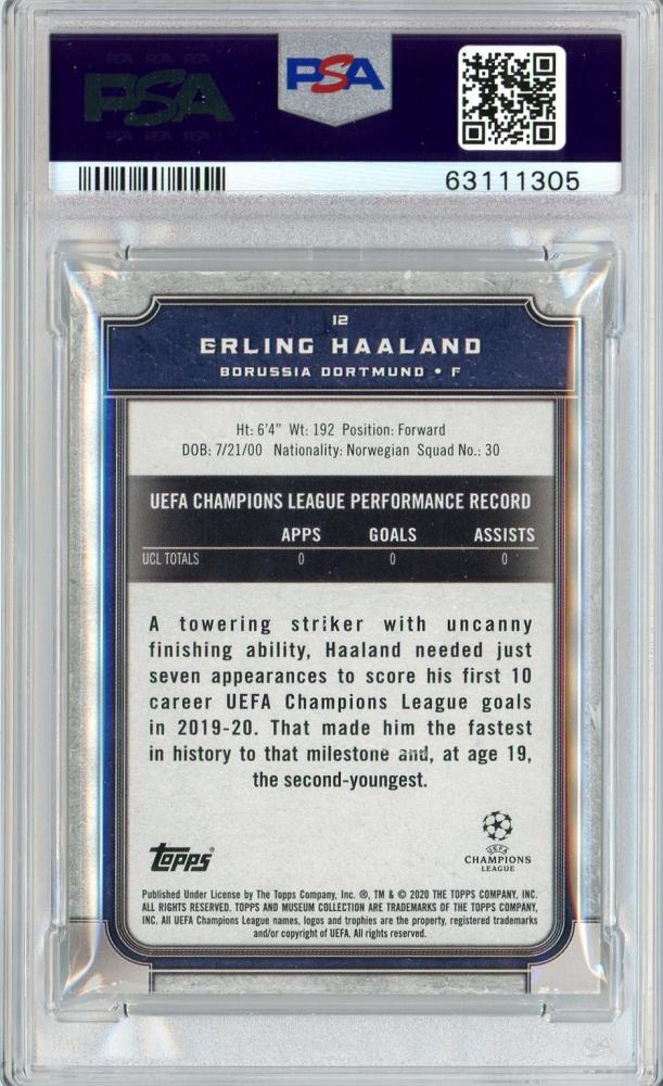 2019-20 Topps Museum Collection UEFA Champions League Borussia Dortmund Erling Haaland rookie card PSA 6