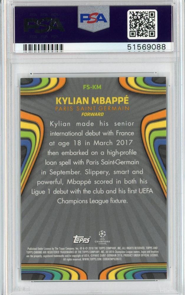 2017-18 Topps Chrome UEFA Champions League Kylian Mbappe Paris Saint-Germain Future Stars PSA 9 Rookie Card