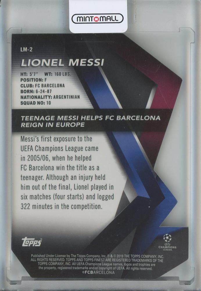 2018-19 Finest UEFA Champions League Lionel Messi Careers #LM2 trading card FC Barcelona