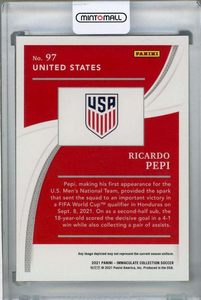 2021 Panini Immaculate Collection Ricardo Pepi Base rookie card number 38 out of 80 from United States set