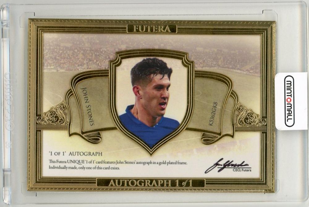 2016 Futera Unique World Football John Stones England 1-of-1 Autograph card with 24KT gold signature