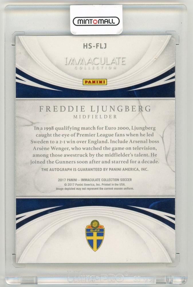 2017 Panini Immaculate Collection Freddie Ljungberg autograph card numbered 22 of 75 from Sweden