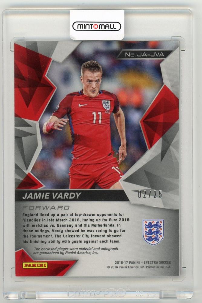 2016 Panini Spectra Jamie Vardy England Jersey Autographs Pink Parallels card numbered 2 of 25