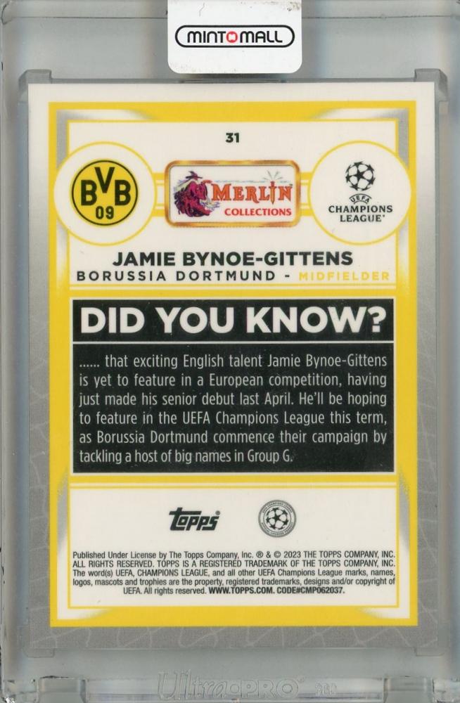 2022-23 Topps Merlin Chrome UEFA Club Competitions Jamie Bynoe-Gittens Borussia Dortmund Rookie Card Orange #31