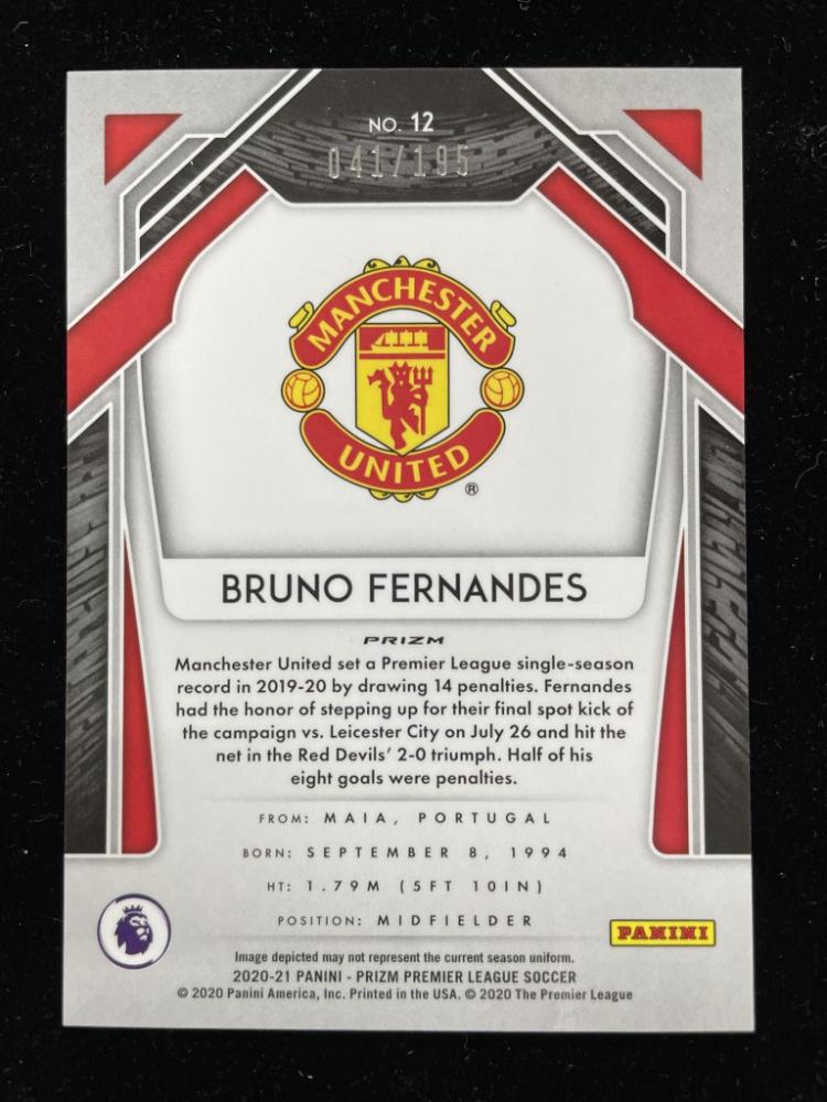 2020-21 Panini Prizm Premier League Breakaway Manchester United Bruno Fernandes Base Blue Parallel card number 041 of 195