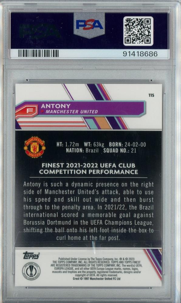 2022-23 Panini Select Premier League ANTONY Manchester United trading card graded PSA 10