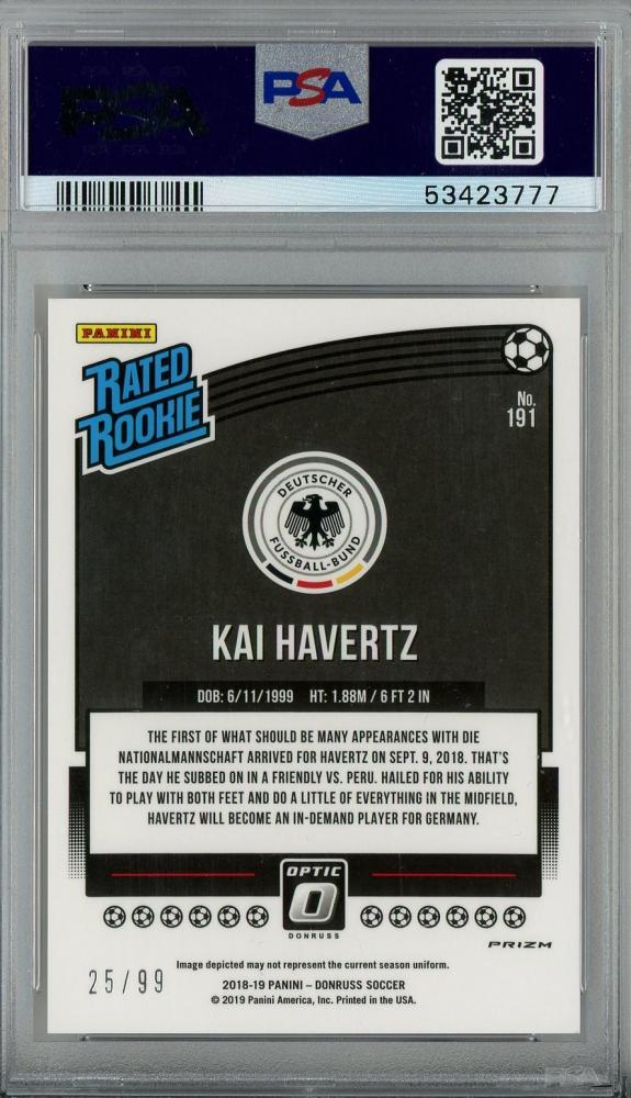 2018-19 Panini Donruss Soccer Kai Havertz Optic Base Rated Rookie Orange #19125 PSA9 card from Germany