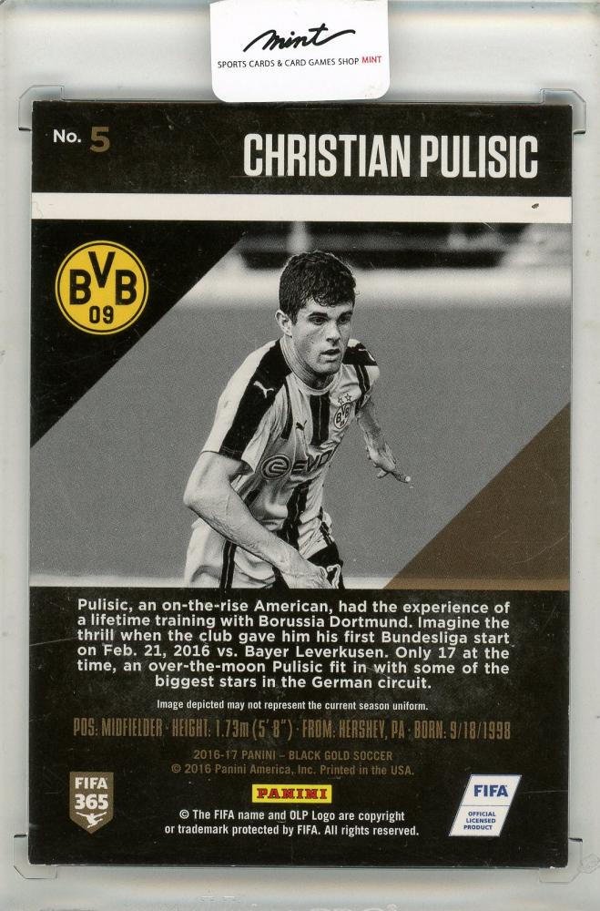 2016-17 Panini Black Gold Christian Pulisic collectible card numbered 19 out of 99