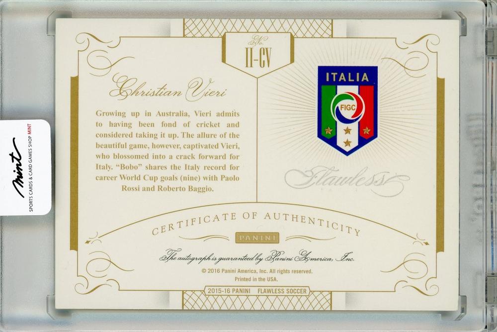 2015-16 Panini Flawless Soccer card featuring Christian Vieri autograph for Italy, Last No.25/25