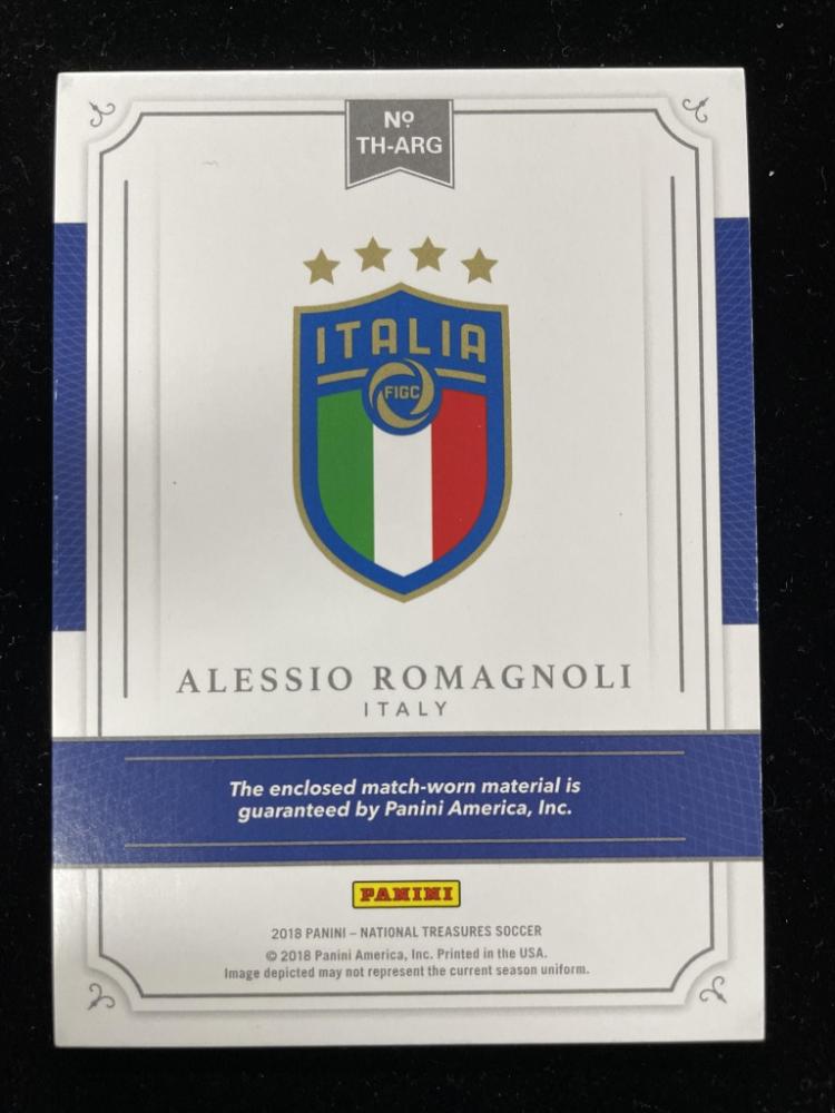 2018 Panini National Treasures Alessio Romagnoli Treasured Threads Relics Emerald Italy collectible card number 5 of 5