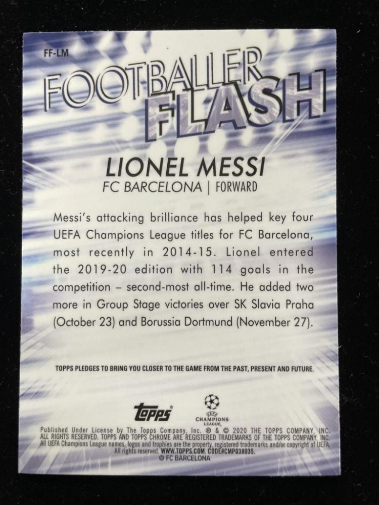 2019-20 Topps Chrome UEFA Champions League Lionel Messi FC Barcelona Footballer Flash trading card