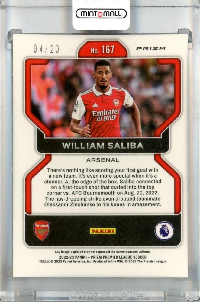 2022-23 Panini Prizm Premier League William Saliba Arsenal Purple Mojo Rookie Card #167 Parallel Version
