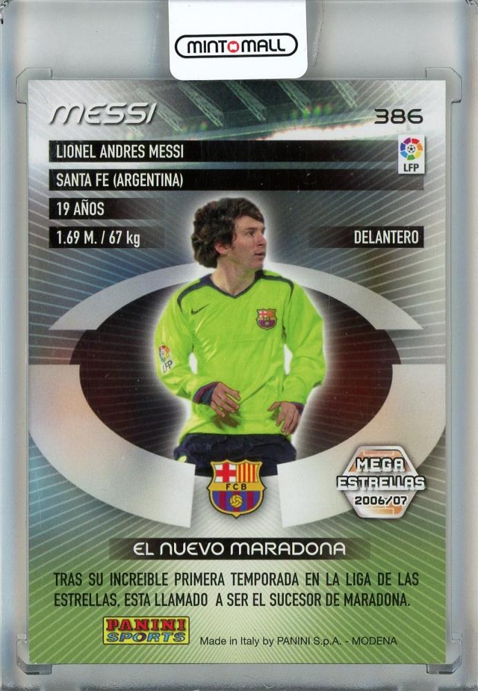 2006-07 Panini Megacracks La Liga Lionel Messi trading card #386 with FC Barcelona jersey