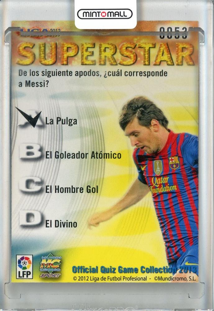 2012-13 Mundicromo Campeonato Nacional de La Liga Lionel Messi #53 trading card featuring FC Barcelona