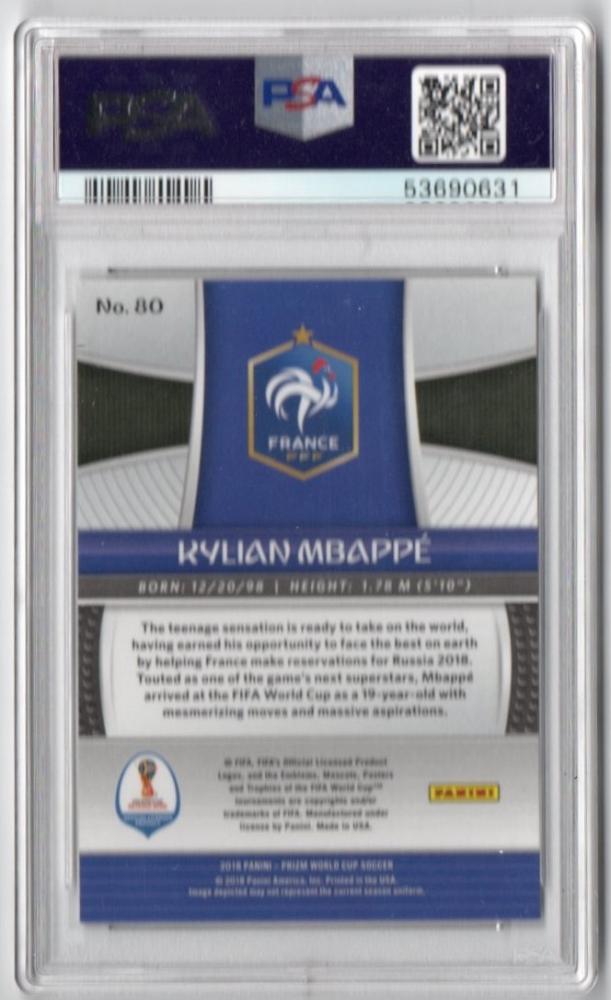 2018 PANINI PRIZM World Cup Kylian Mbappe Base trading card #80 graded PSA9