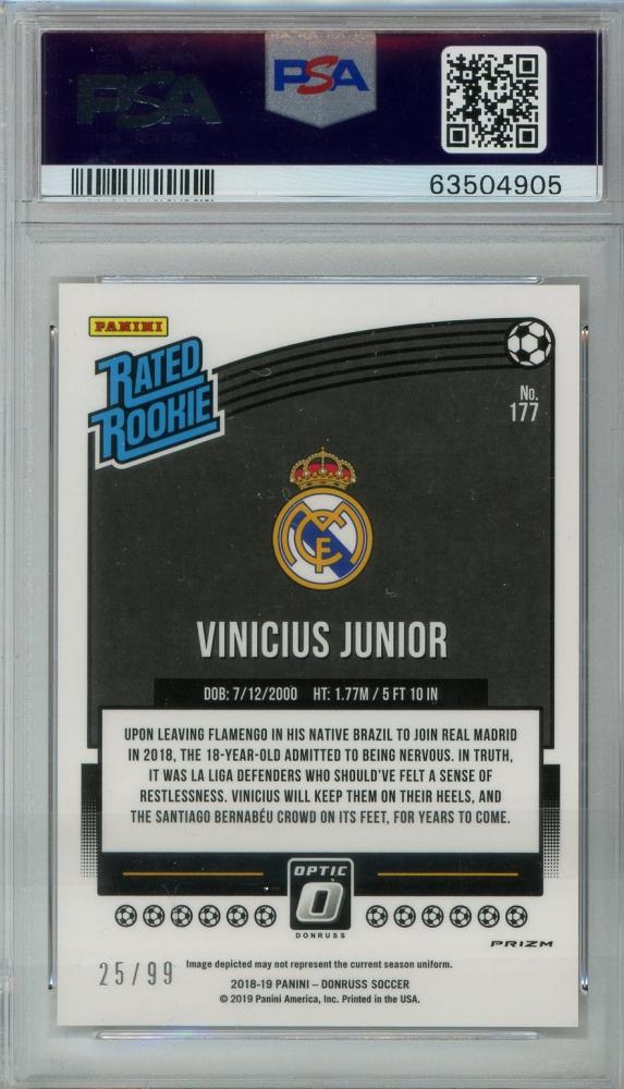 2018-19 Panini Donruss Optic Vinicius Junior Rated Rookie Orange #17725/99 PSA9 card
