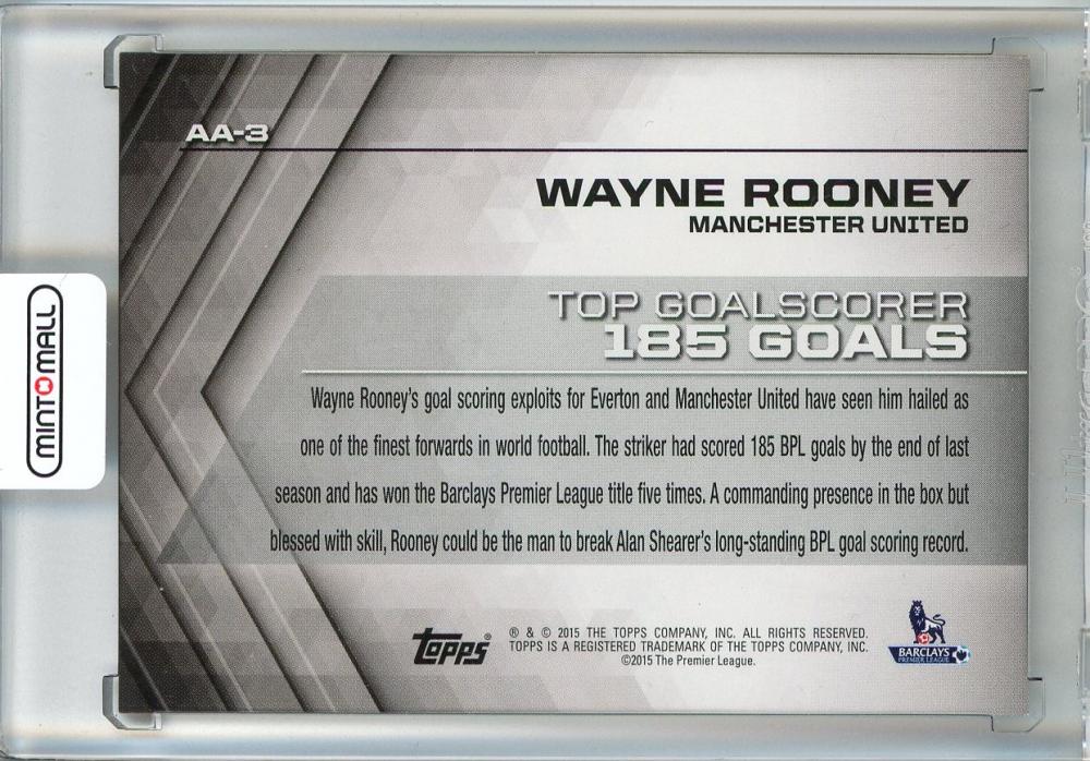 2015-16 Topps Premier Gold Soccer Card featuring Wayne Rooney All-Time Accolades Purple #AA-319 limited edition