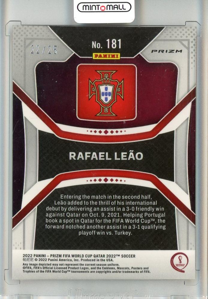 2022 Panini Prizm World CUP QATAR Soccer card of Rafael Leao Orange Prizm #181 numbered 22 of 25