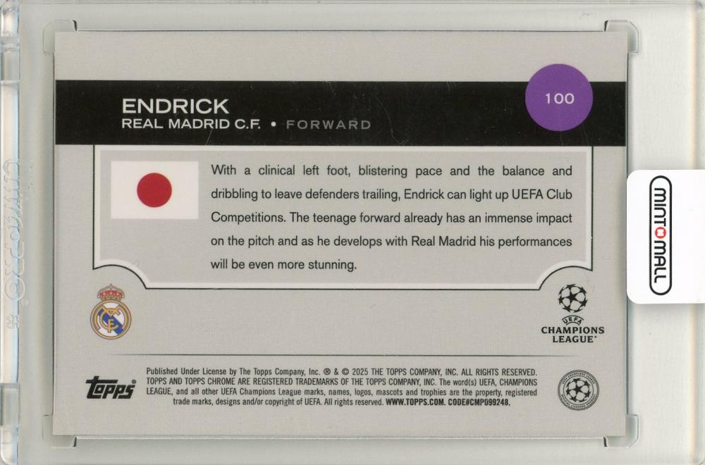 2024-25 Topps UEFA Japan Edition Endrick Gold Mojo Refractor soccer card numbered 09 of 50 featuring Real Madrid C.F.