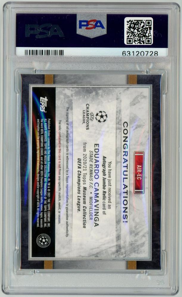 2020-21 Topps Museum Collection UCL Eduardo Camavinga PSA 8 Meaningful Materials Relics Ruby trading card