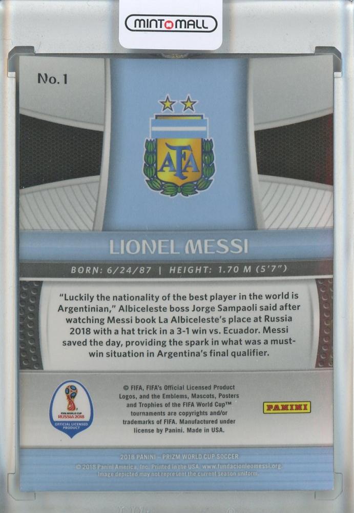 2018 Panini Prizm World Cup Lionel Messi #1 Argentina soccer trading card