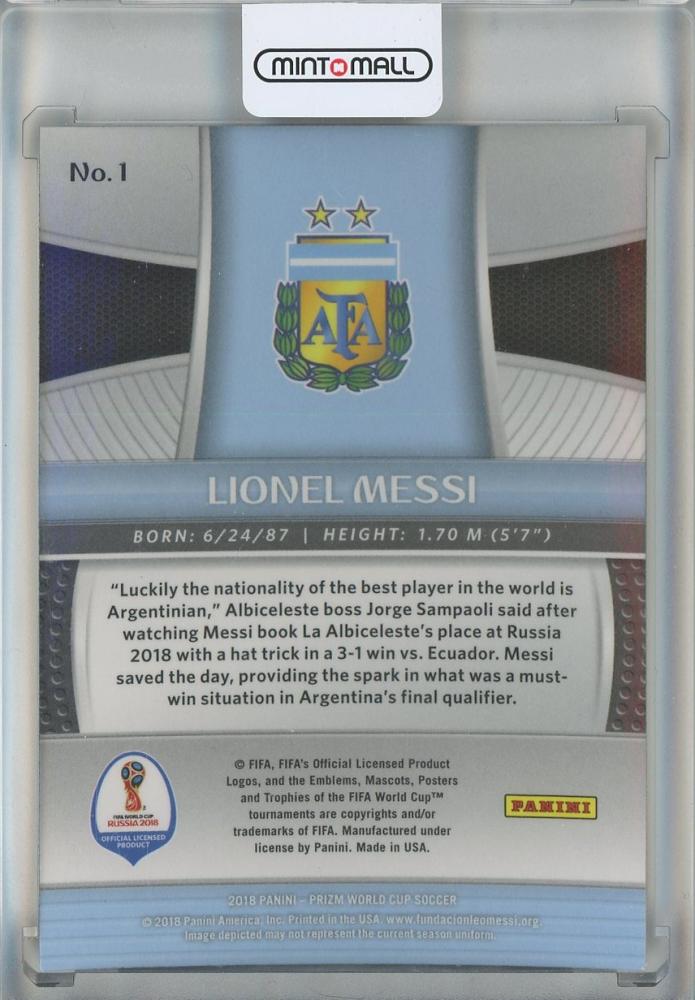 2018 Panini Prizm World Cup Lionel Messi #1 collectible trading card from Argentina