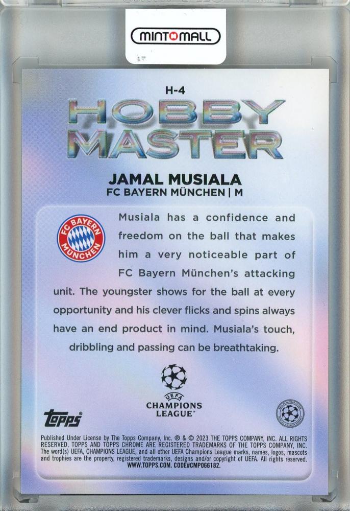 2022-23 Topps Chrome UEFA Hobby Master Jamal Musiala trading card from Bayern Munich