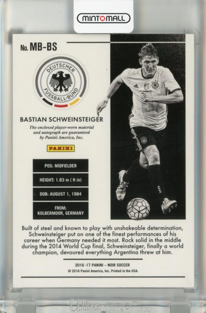 2016-17 Panini Noir Bastian Schweinsteiger autograph memorabilia card black and white numbered 4148/65