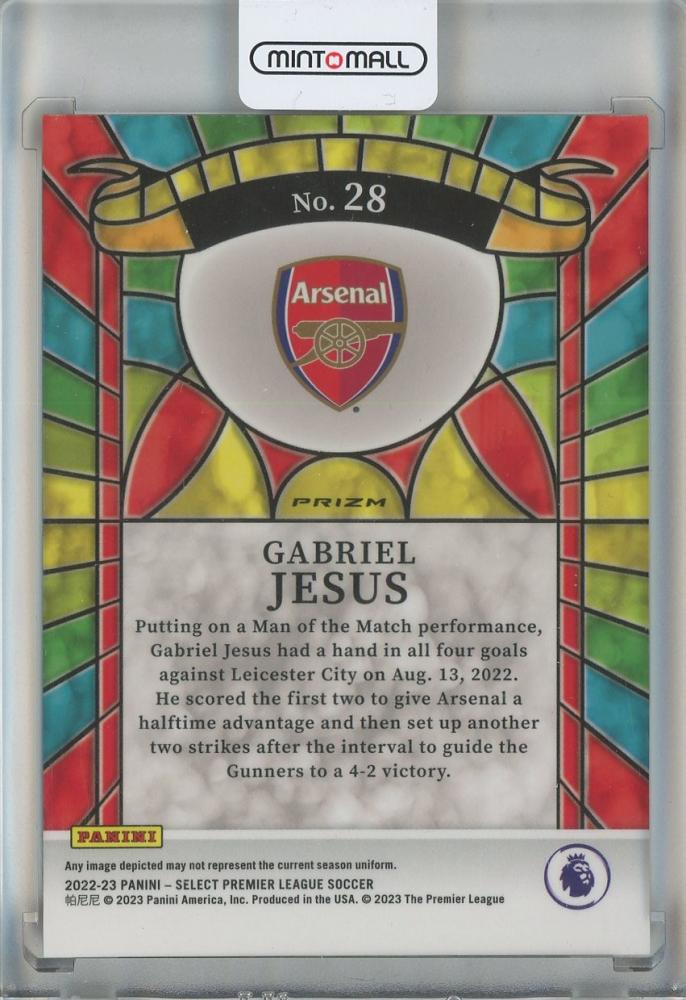 2022-23 Select English Premier League Gabriel Jesus Arsenal Stained Glass jersey number 28