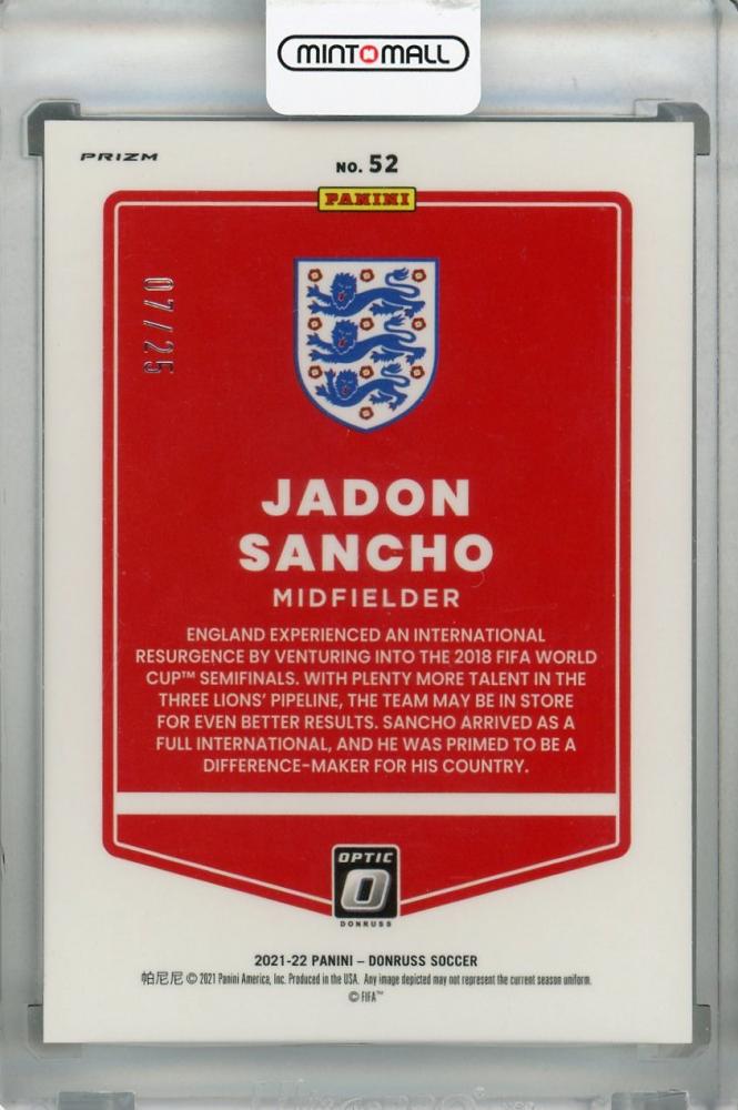 2021-22 Donruss Soccer Road to Qatar England Jadon Sancho Base Optic Black Velocity soccer trading card