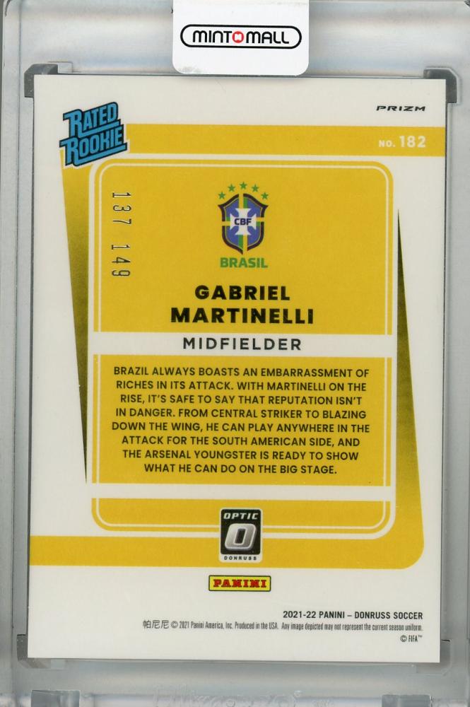 2021-22 Donruss Soccer Road to Qatar Gabriel Martinelli Brazil Rated Rookie Red card number 137 of 149