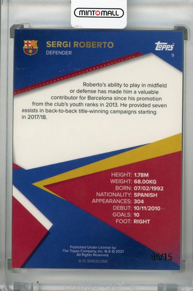 2021-22 Topps FC Barcelona Team Set Sergi Roberto base purple parallel card numbered 05 out of 15