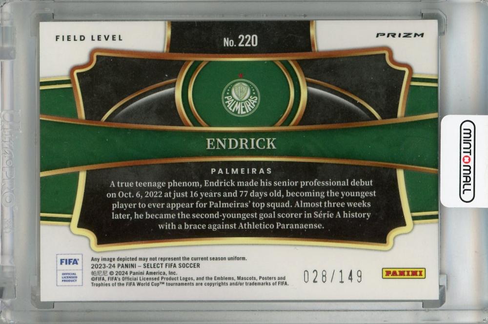 2023-24 Panini Select FIFA Endrick Field Level Wave Red #220 rookie card from Palmeiras with minor stain on back