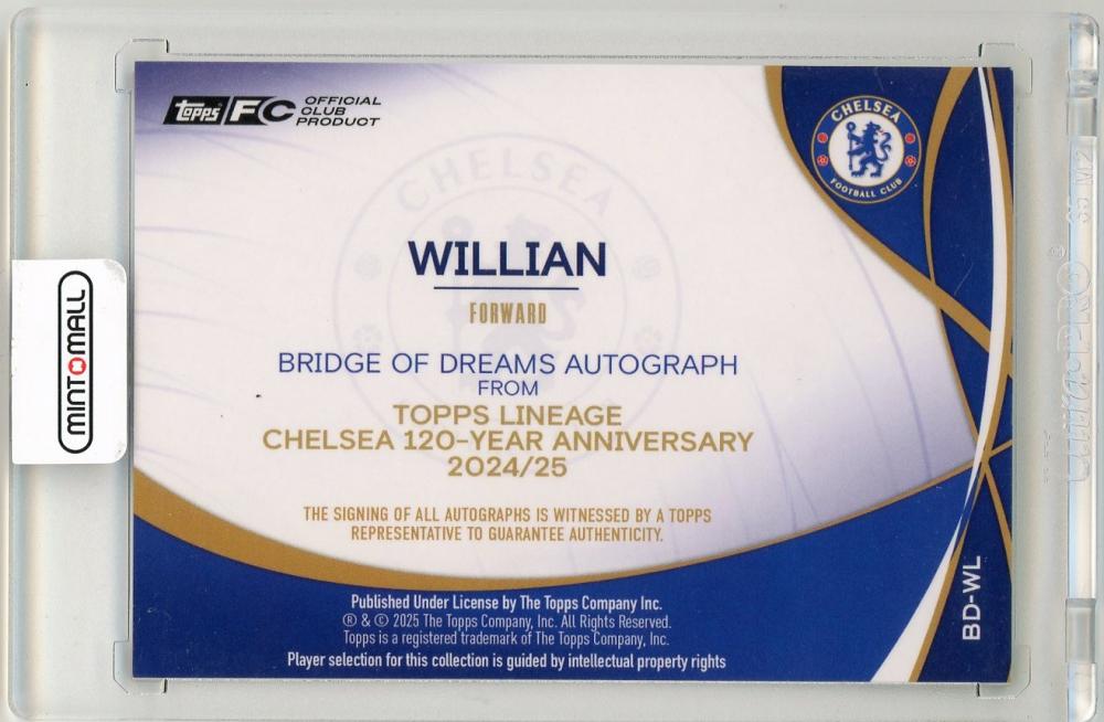 2024-25 Topps Lineage Chelsea Willian Autograph Card numbered 35 out of 75 Bridge of Dreams