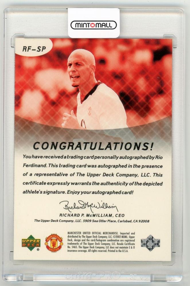 2002 Upper Deck Manchester United Rio Ferdinand Signature Performers trading card