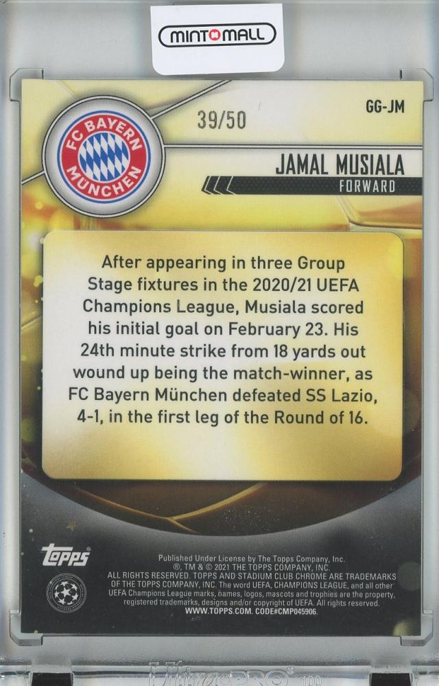 2020-21 Topps Stadium Club Chrome UEFA Champions League Jamal Musiala rookie card Glimpses of Gold #GG-JM39