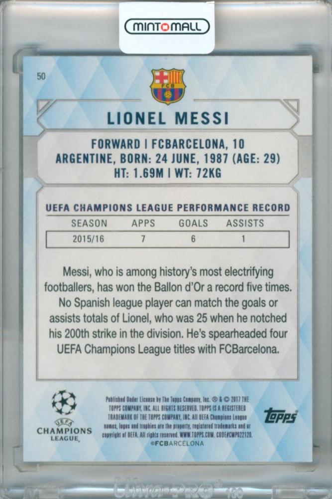 2016-17 Topps UEFA Champions League Lionel Messi #50 Base Gold Parallel trading card limited 08 of 99