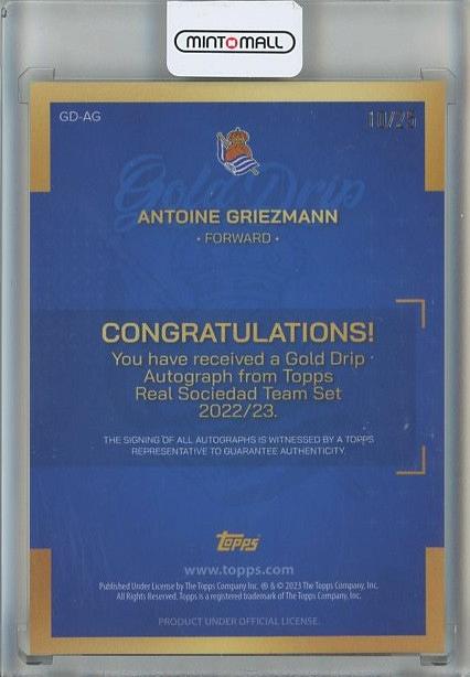 2022-23 Topps Real Sociedad Antoine Griezmann Gold Drip Auto numbered 10 of 25 trading card