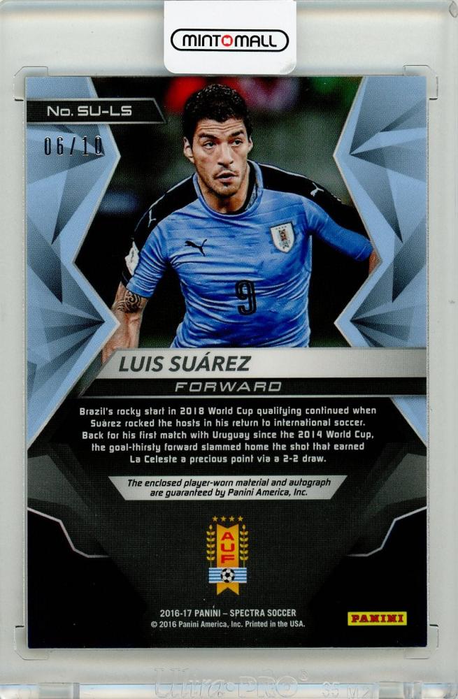 2016 Panini Spectra Luis Suarez Superstar autographed orange parallel jersey card number 6 of 10 from Uruguay