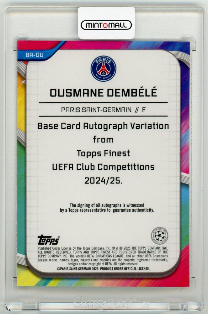 2024-25 Topps Finest UEFA Club Competition Ousmane Dembele Autographs Gold Wave Refractor card numbered 23 of 50