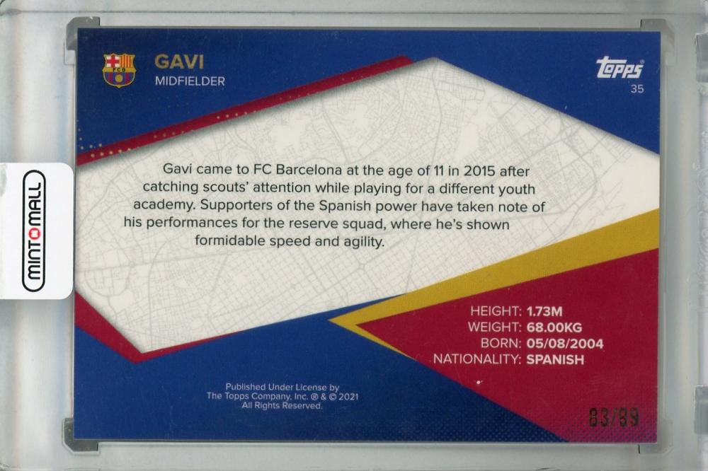 2021-22 Topps FC Barcelona Gavi Our City Base Pink Rookie Card Parallel numbered 83 of 99